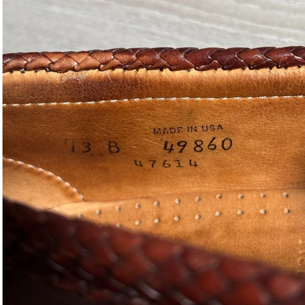 Allen Edmonds 13 B Newcastle Woven Leather Penny Loafers Burgundy USA Heritage